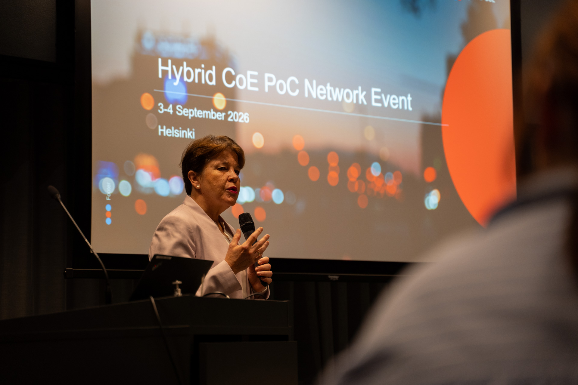 Hybrid CoE Director Teija Tiilikaien at the third biannual meeting for the Centre's Points of Contact (POC)
